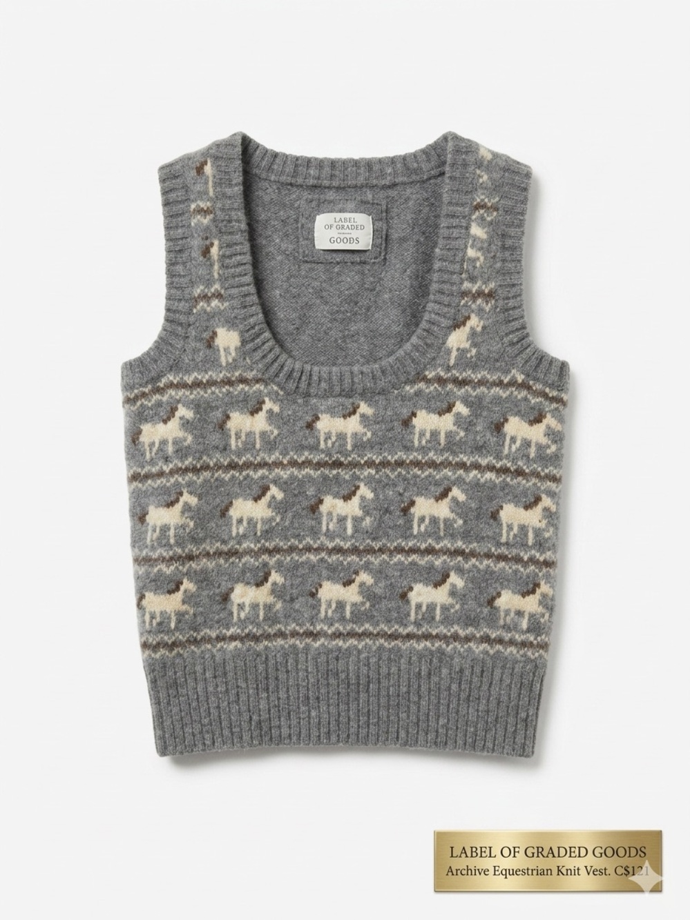 H&M Archive Equestrian Horse Intarsia Knit Vest Y2K- Grey XS OOAK